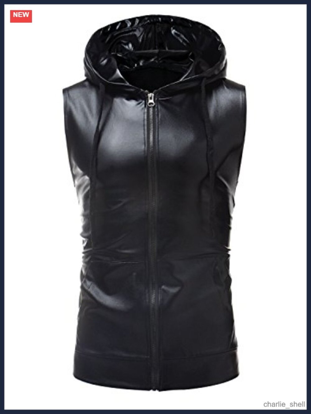 Mens Metallic Sleeveless Hooded Vest Zipper Tank Top